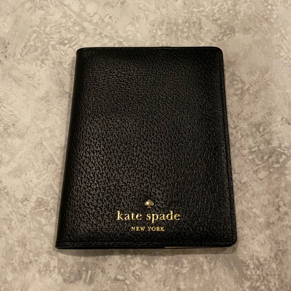 Kate Spade leather passport holder - black & gold